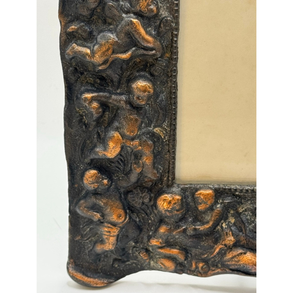 Vintage Ornate Cast Metal Picture Frame Cherub Floral Black Bronze Patina 4.5x6 - Picture 4 of 12